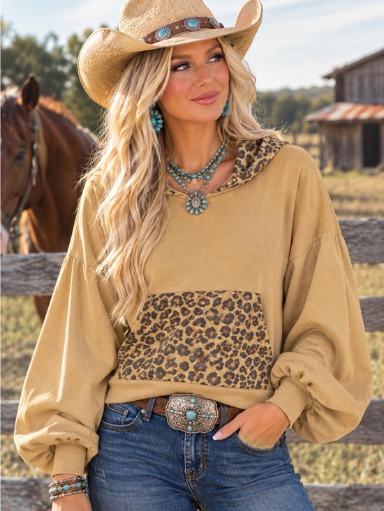 Zenana Outfitters Tops - $54 NEW Zenana Drop Shoulder Balloon Sleeve Contrasting Leopard Print Hoodie S